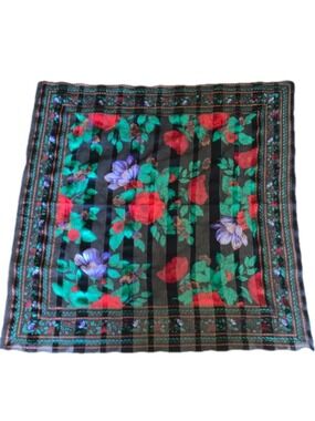Vintage floral square fashion scarf red roses, purple flowers